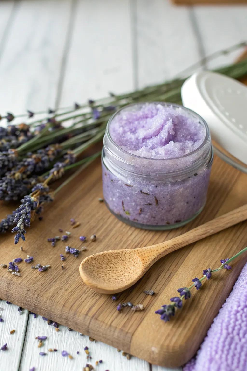 Treat your skin with a rejuvenating lavender body polish.