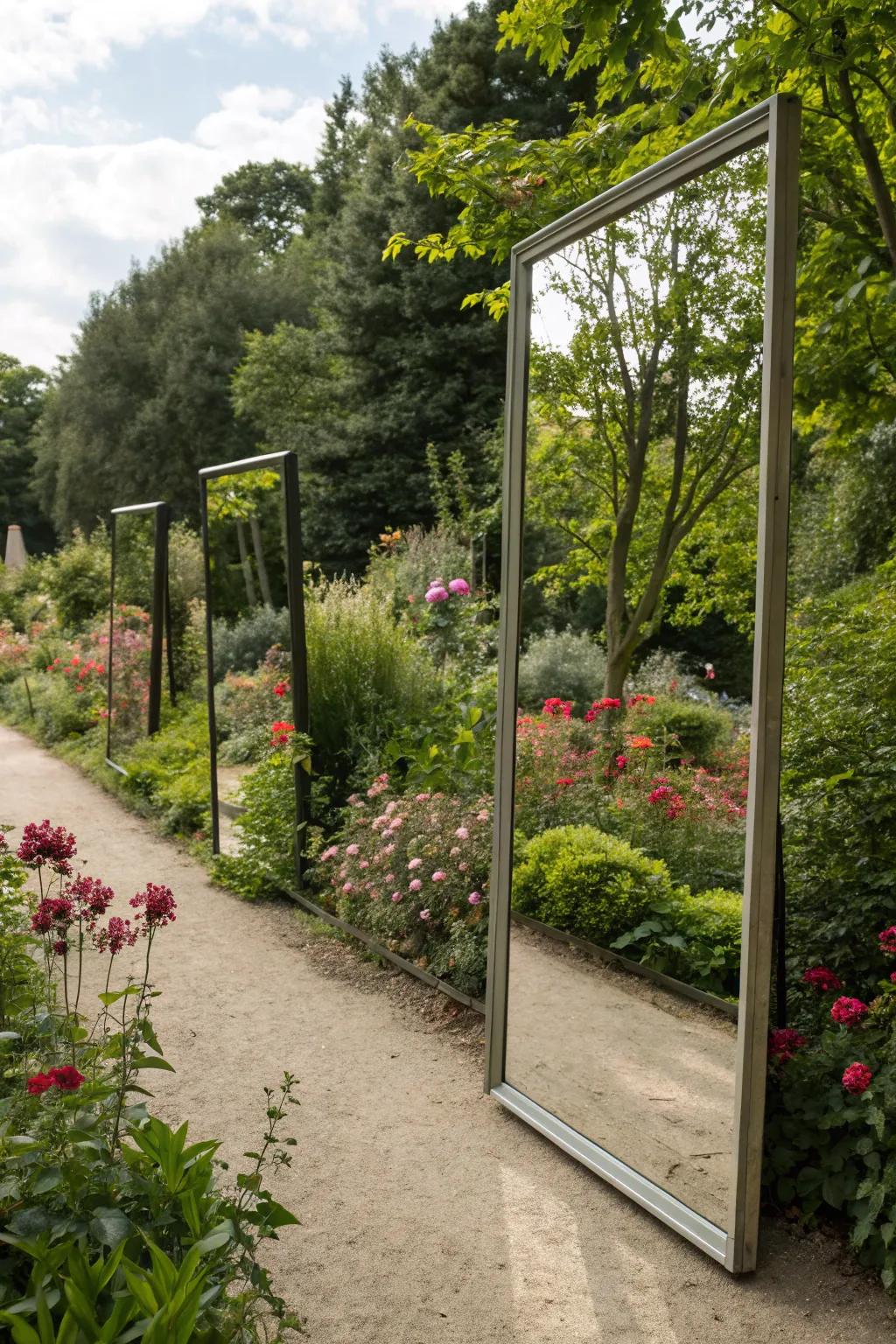 Reflectors can conjure surprising mirrored images and broaden garden expanses.