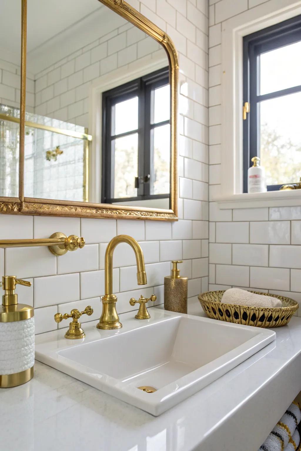 Metallic accents bring a touch of luxury to bleached ceramic.