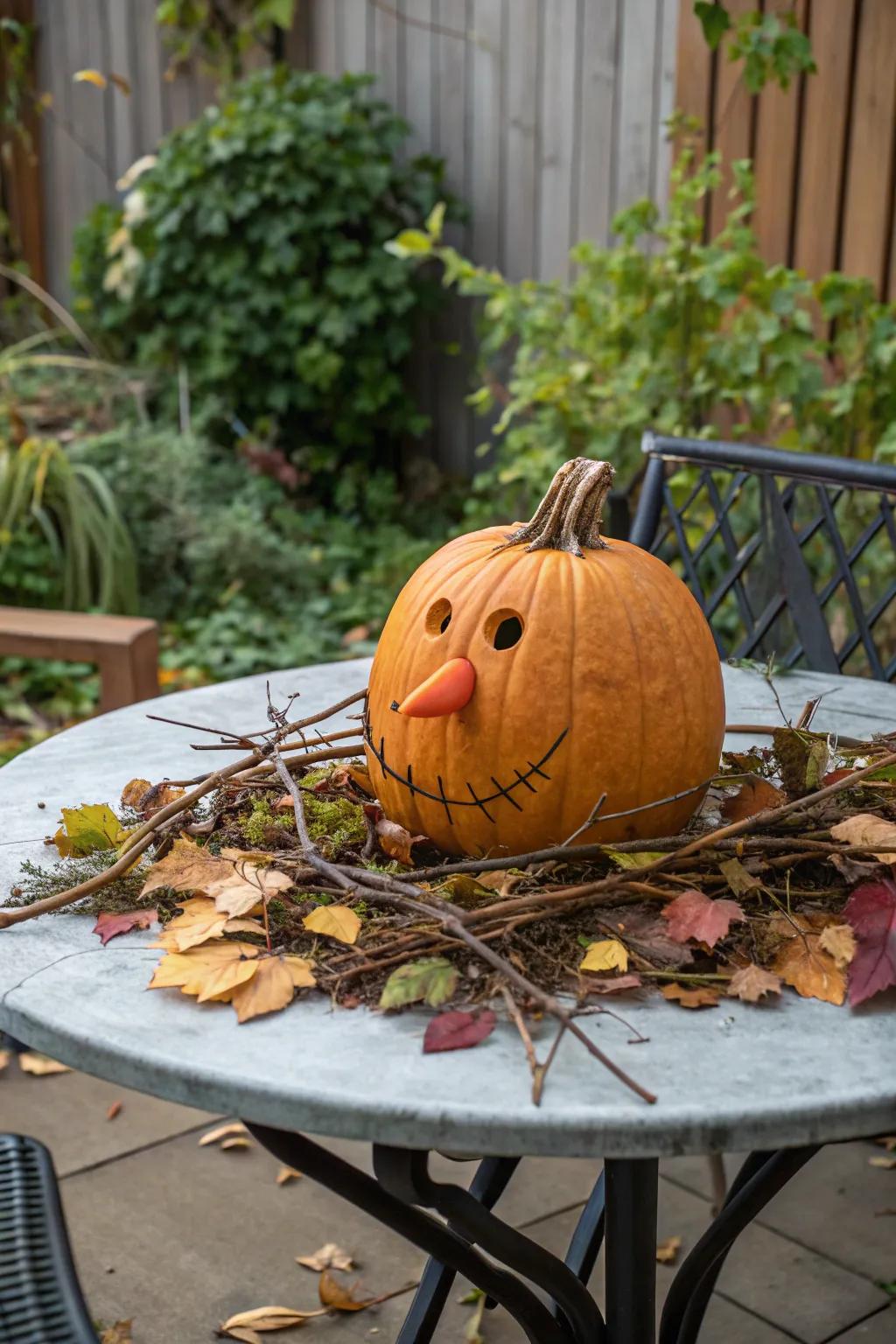 Jack-o'-lantern showcasing a whimsical daucus carota rostrum.