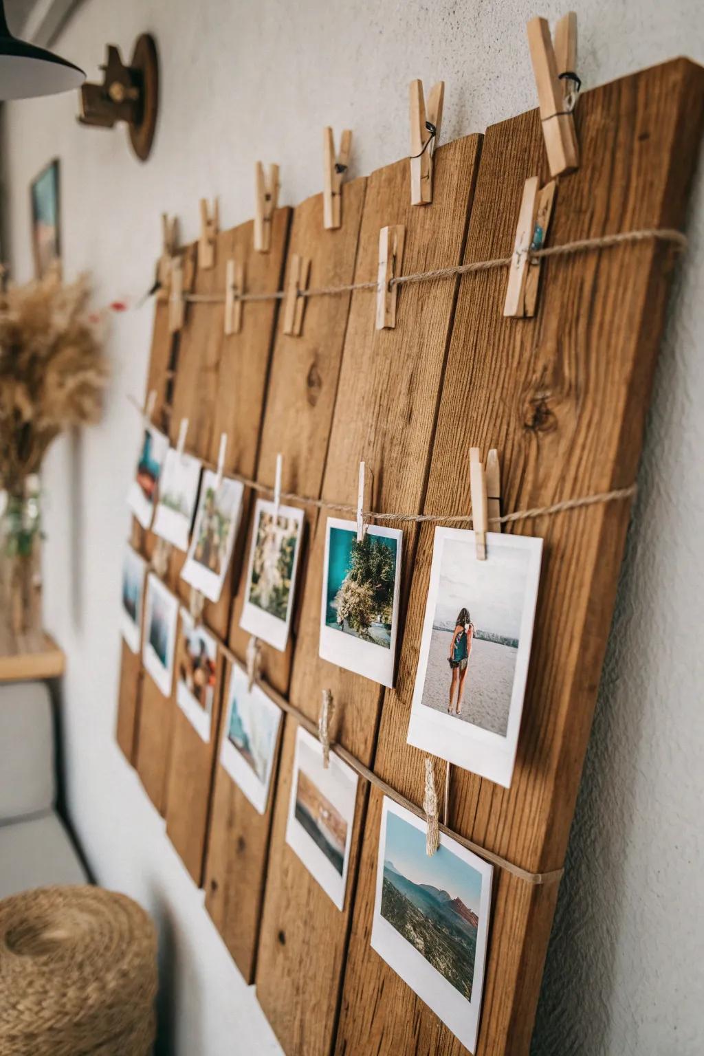 Showcase your memories with a timber board photo holder.