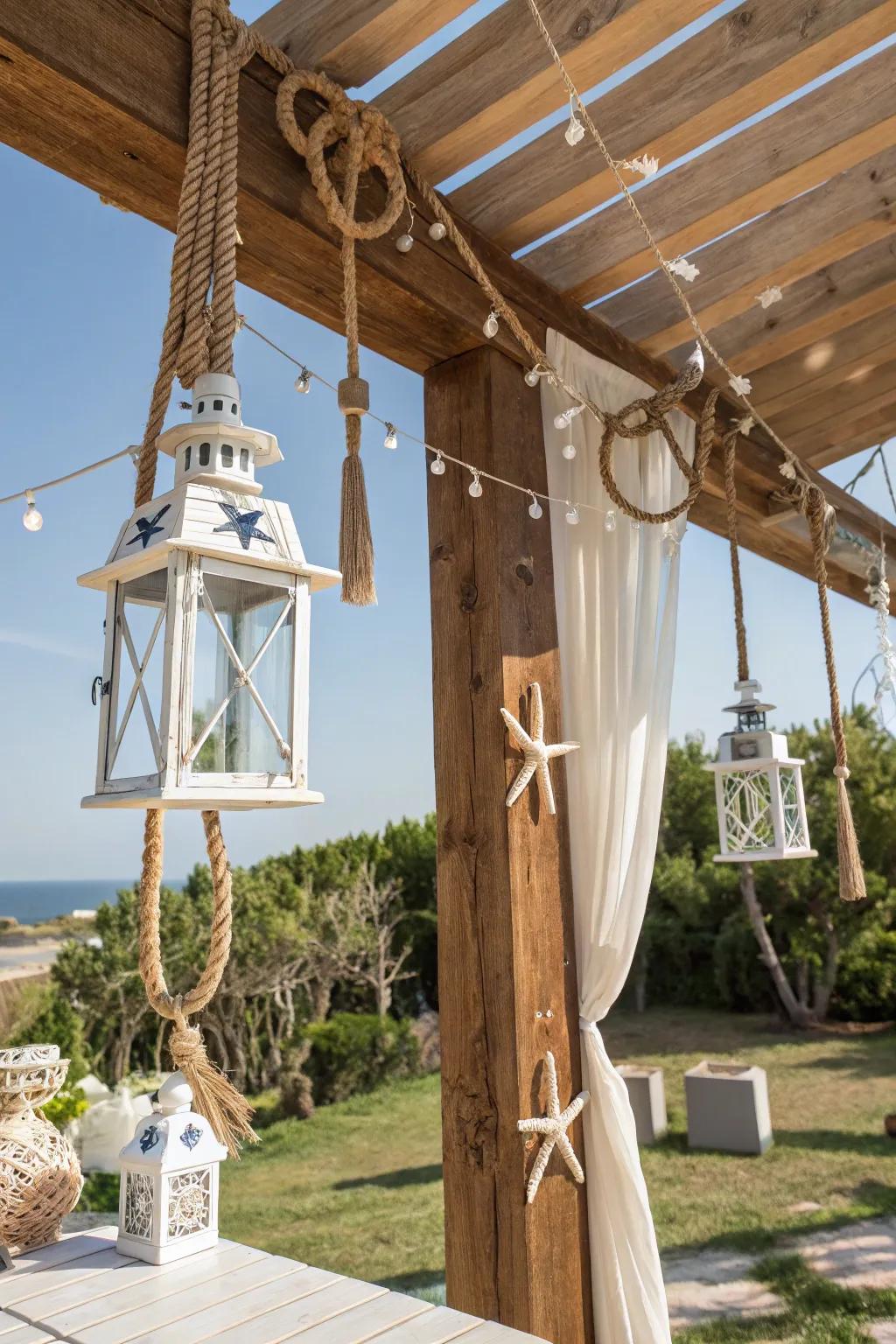 A maritime-themed patio roof with rustic allure.