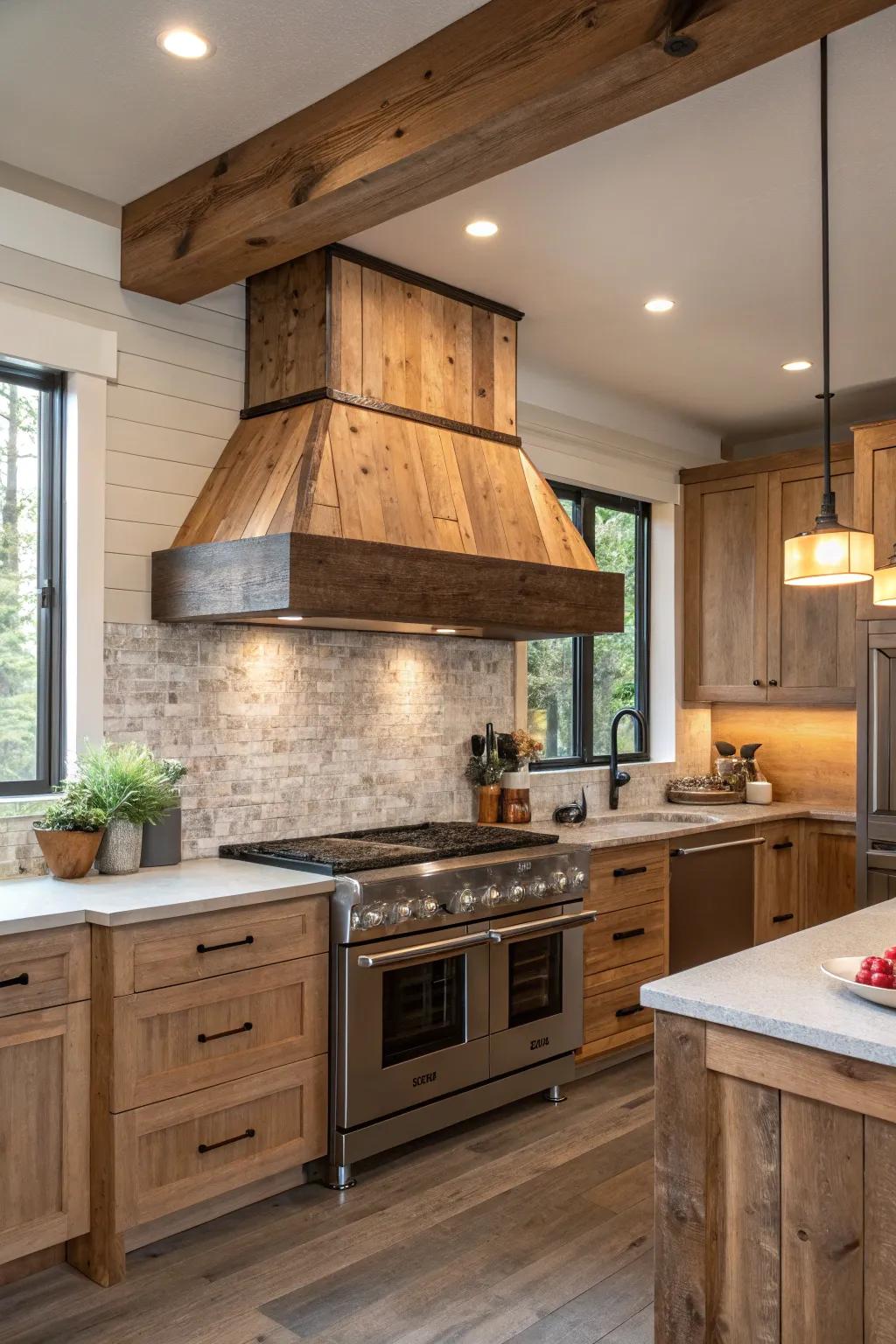 Eco-conscious timber chimney hoods combine sustainability with design.