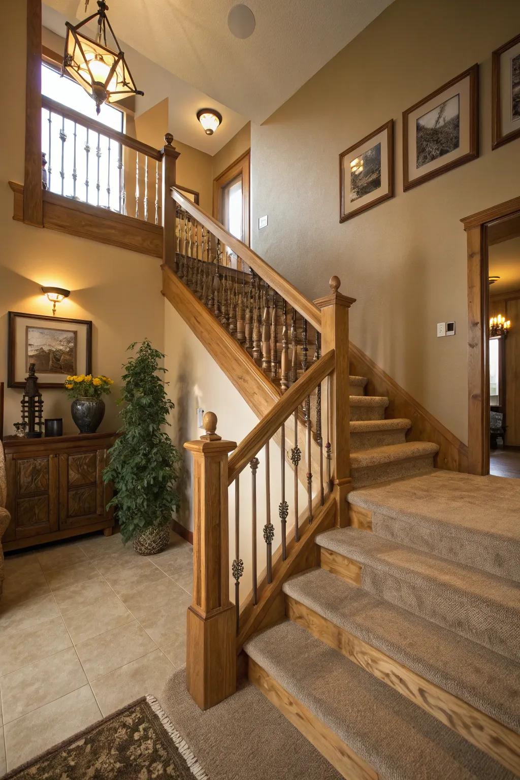 Organic appeal: a natural wood finish on railings.