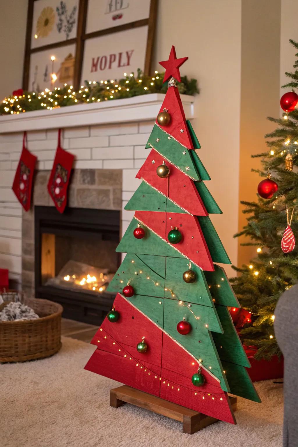 A repainted tree that brings vibrant festive color to any type of area.