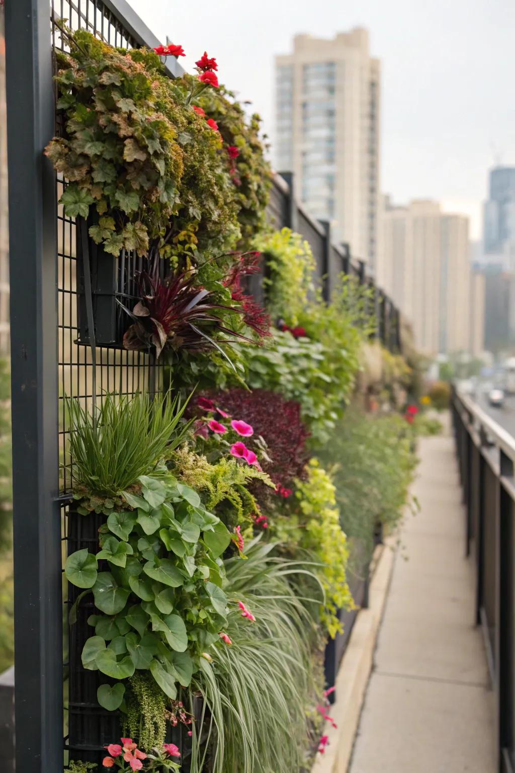 A lush vertical garden making the most of vertical space.