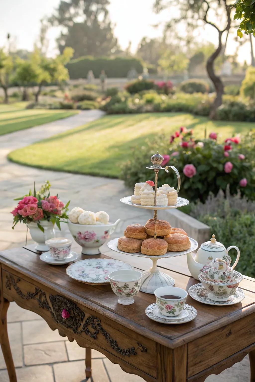 Delight in a captivating garden social gathering alongside companions.