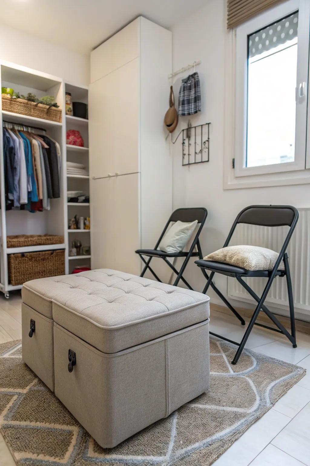 Multiuse décor enhances function and aesthetics.