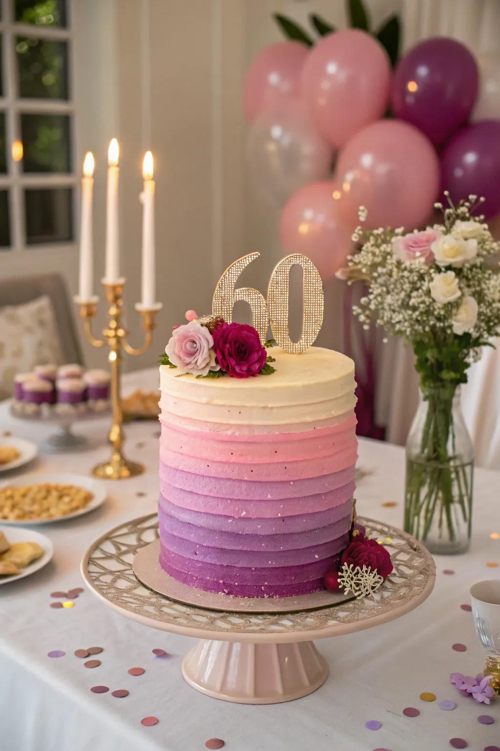 A gorgeous ombre cake takes center stage.