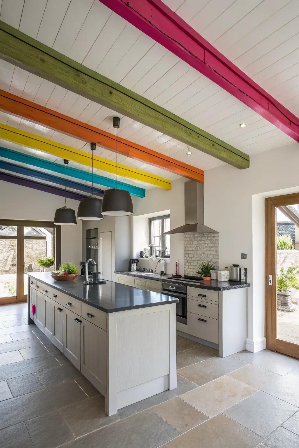 Pigmented supports bring vibrant contrast to this chic kitchen.