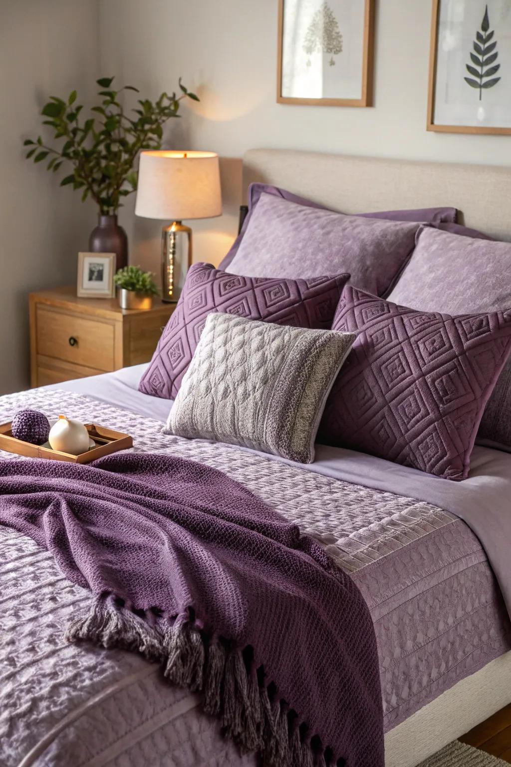 Enhance texture with violet accessories.