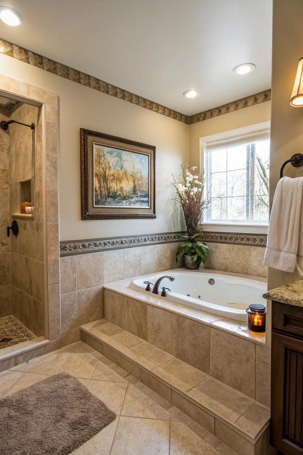 Express yourself by incorporating art into your bathroom decor.