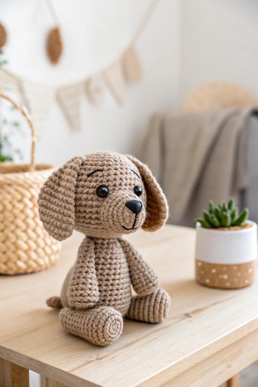 Made with affection: a charming amigurumi dog that captures the spirit of Scandinavian minimalism and boho warmth.