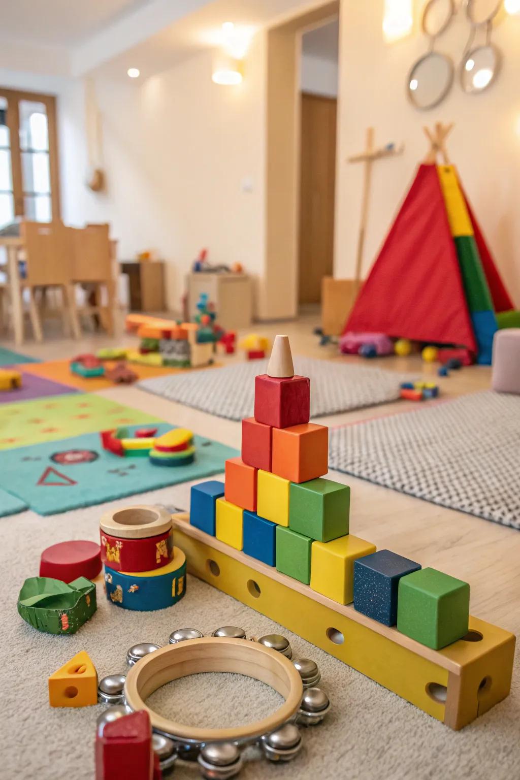 A symphony of amusement encompassing blocks and melodies.