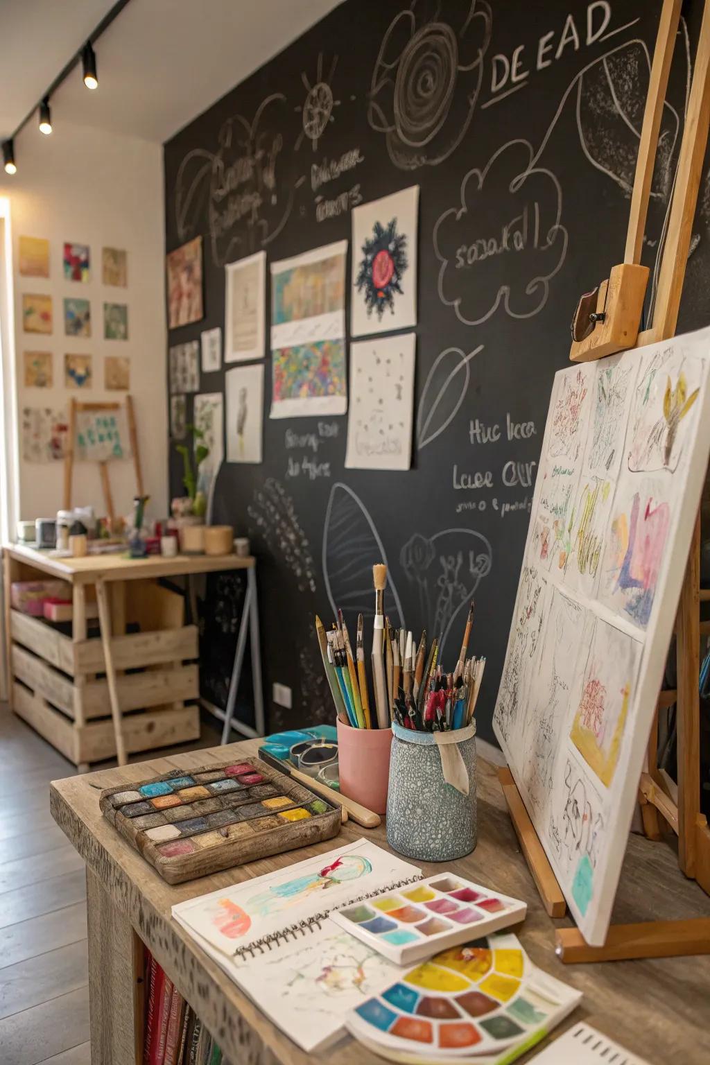 A chalkboard wall keeps ideas readily accessible.