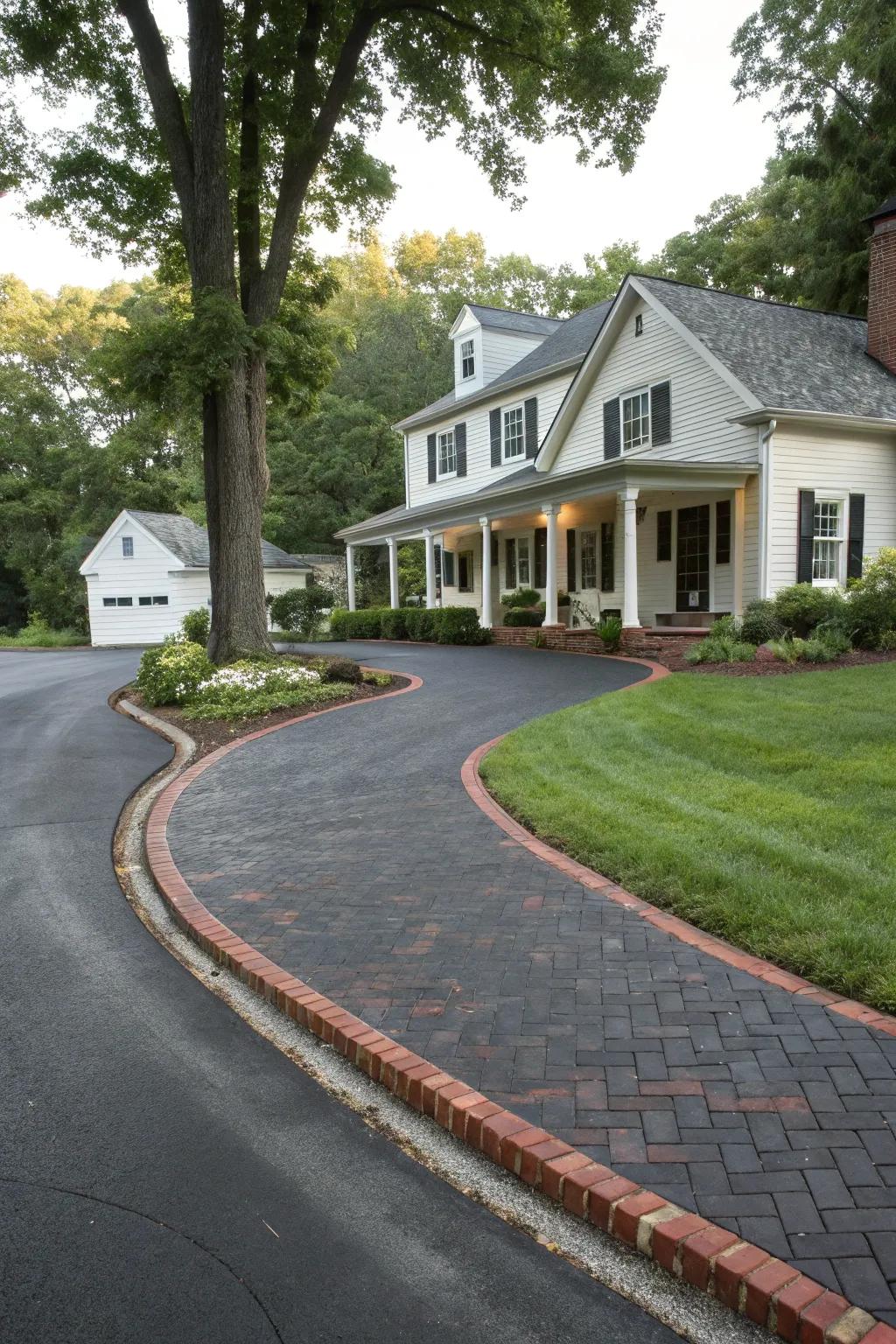 Brick pavers add classic balance and draw to this ageless driveway.