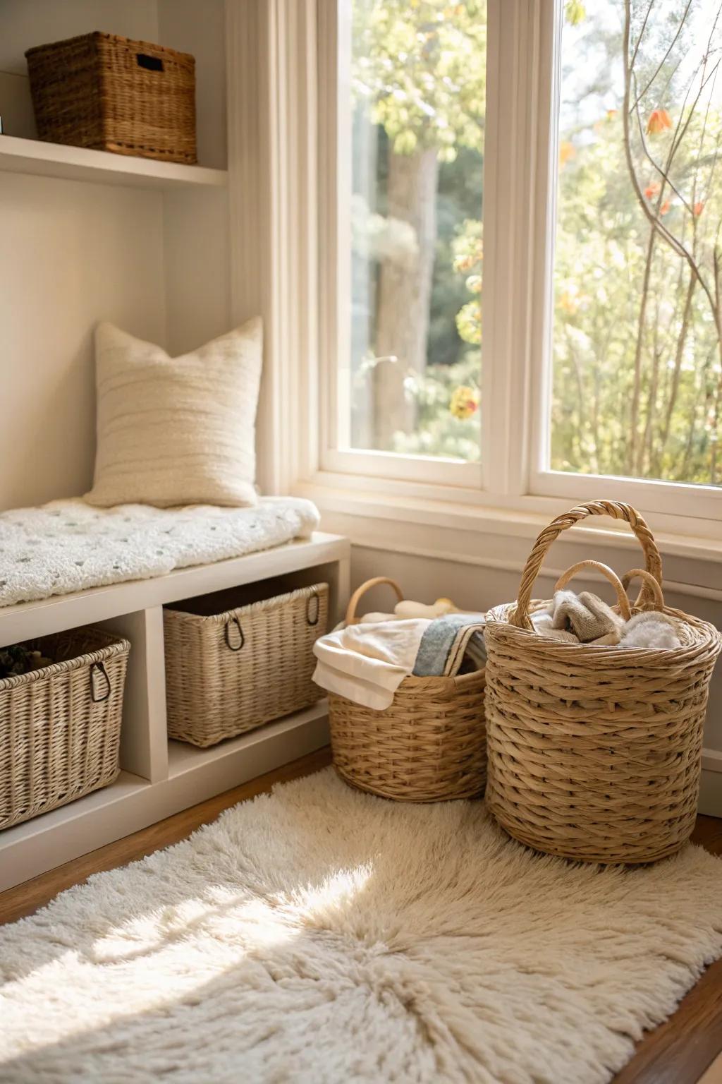 Textured items can add warmth and interest to the baby area.