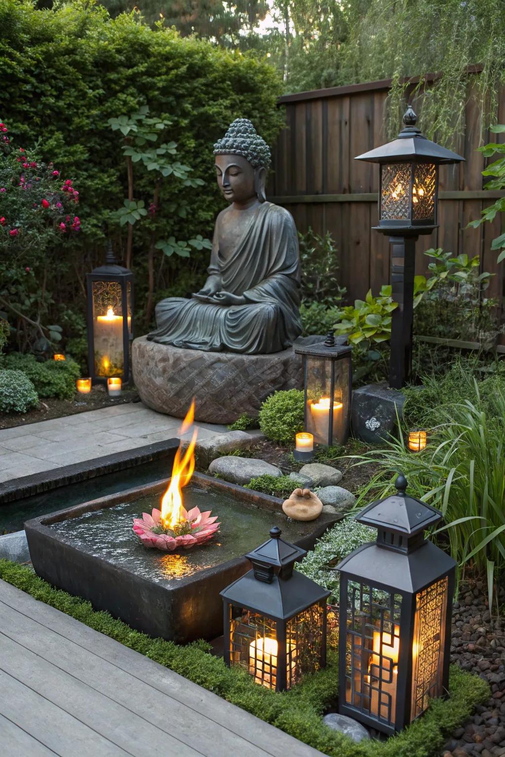 The duo of fire and water adds drama to your garden.