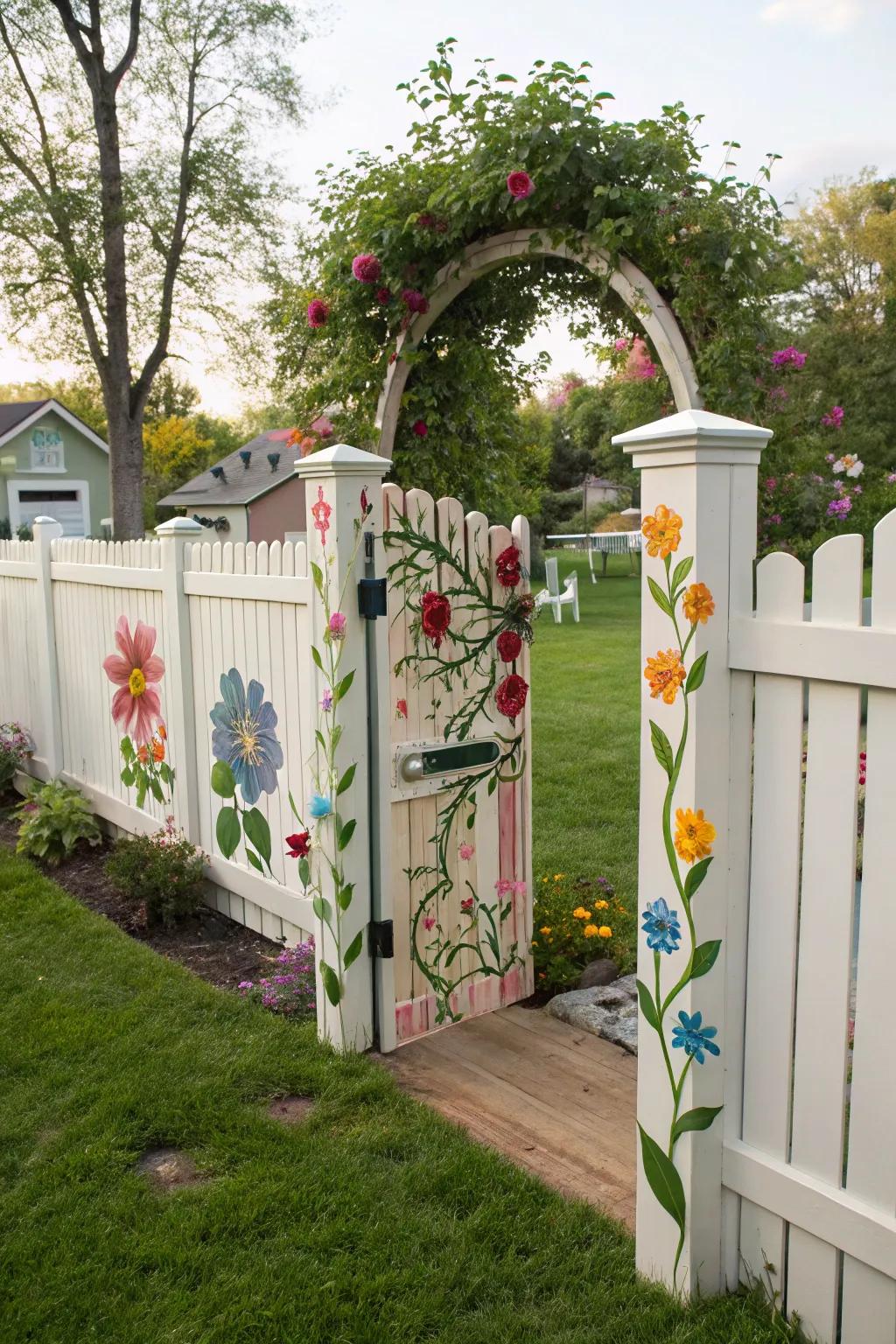 Create the illusion of a quaint garden gate with artful paintings on your fence.