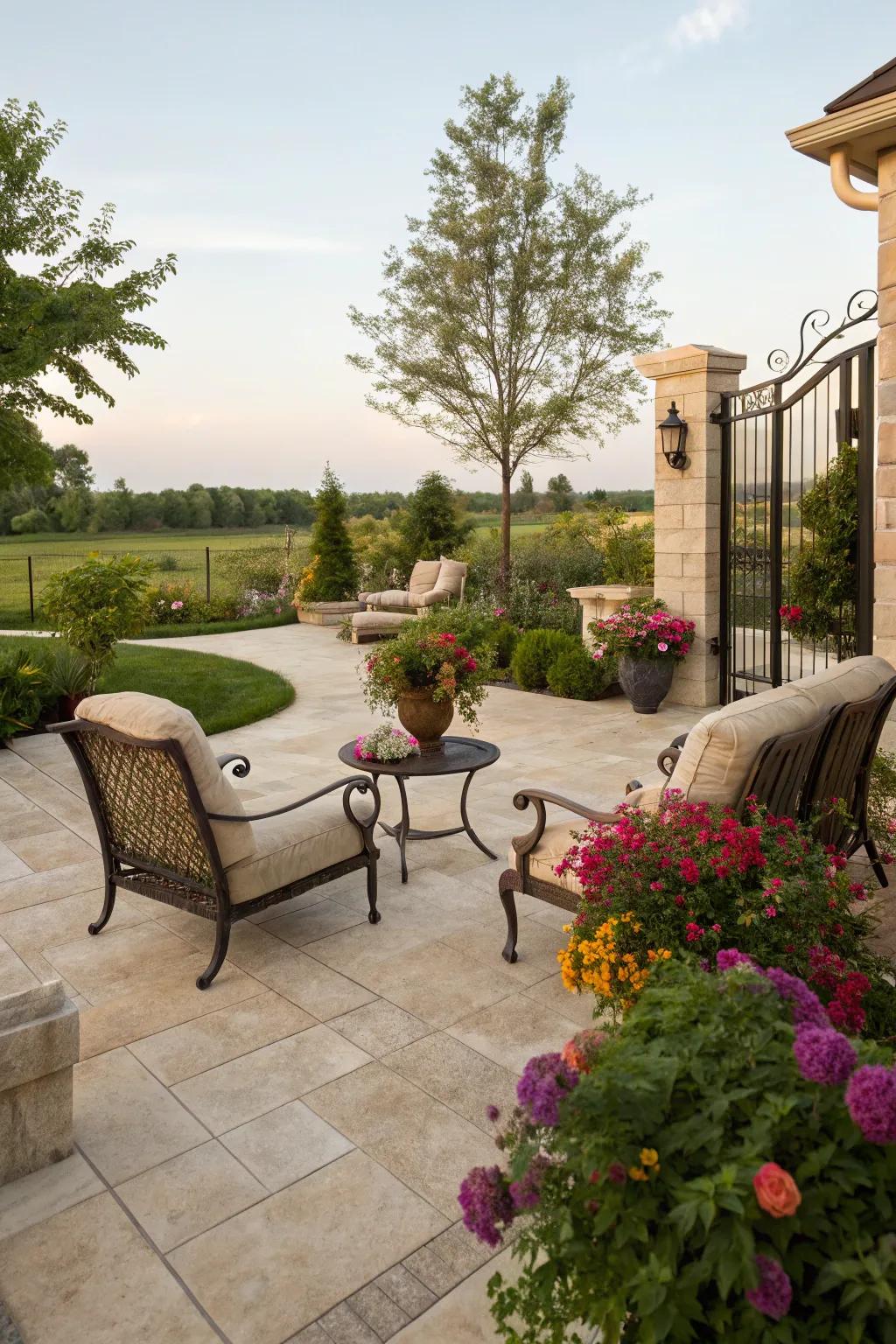 Travertine planks bring luxurious Mediterranean elegance to patios.