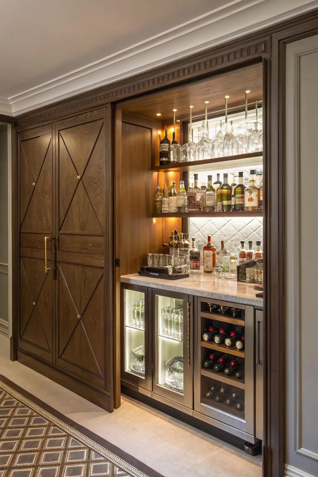 A hidden bar adds a sense of surprise and beauty.