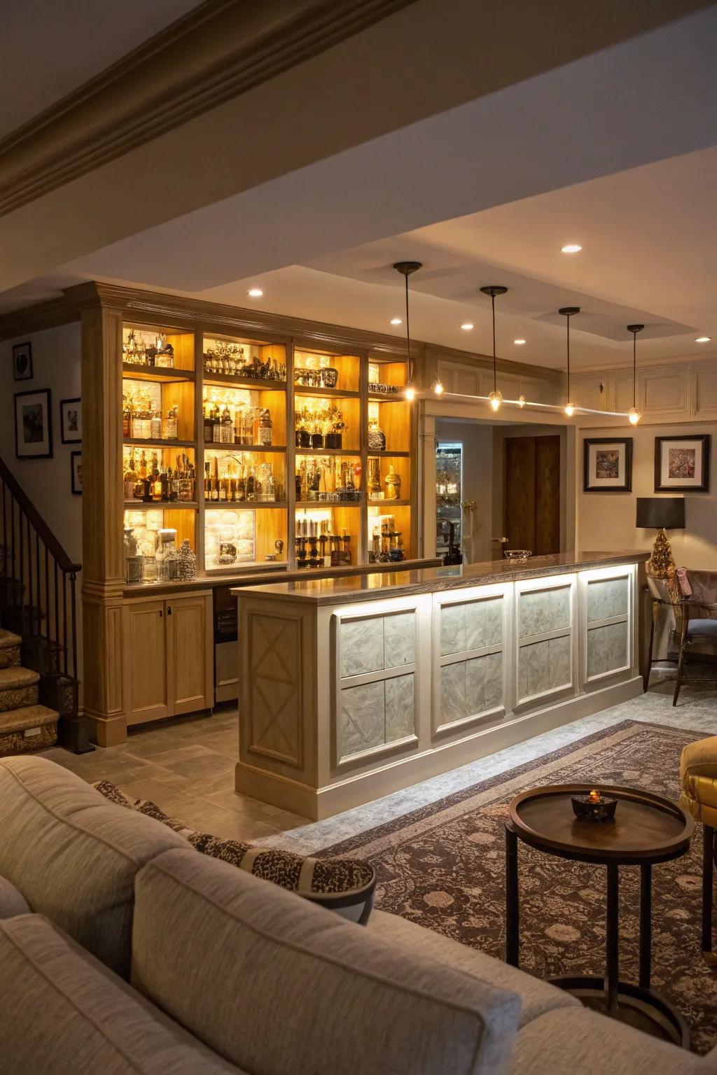 Relaxing illumination within panels creates a warm and inviting radiance.