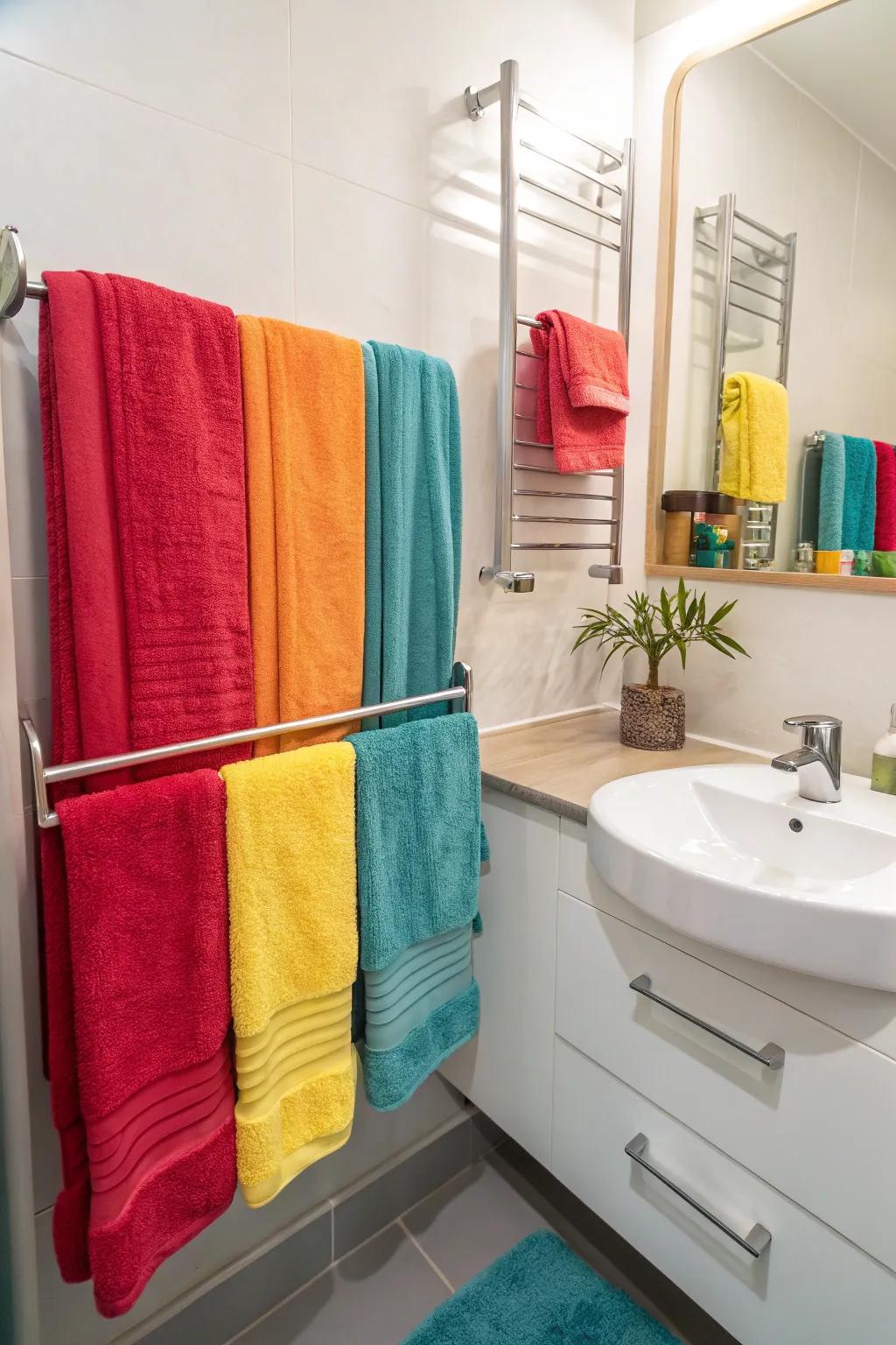 Make a bold statement by adding colorful towels in your bathroom.