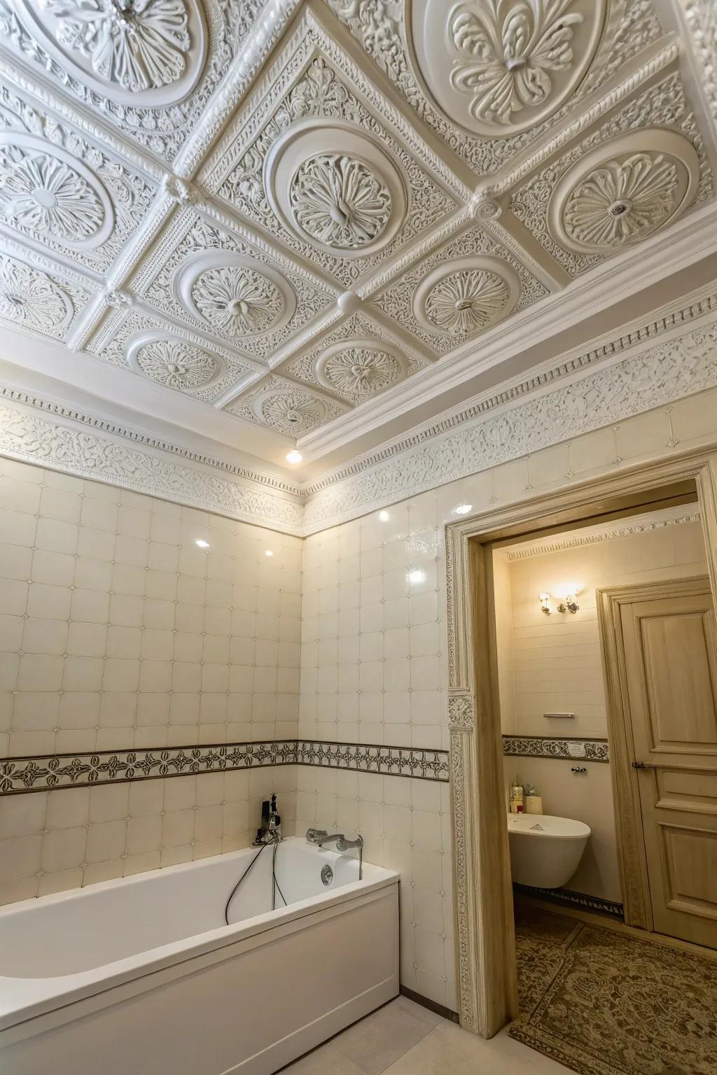 Intricate ceiling trim creates a surprising and delightful focal point.