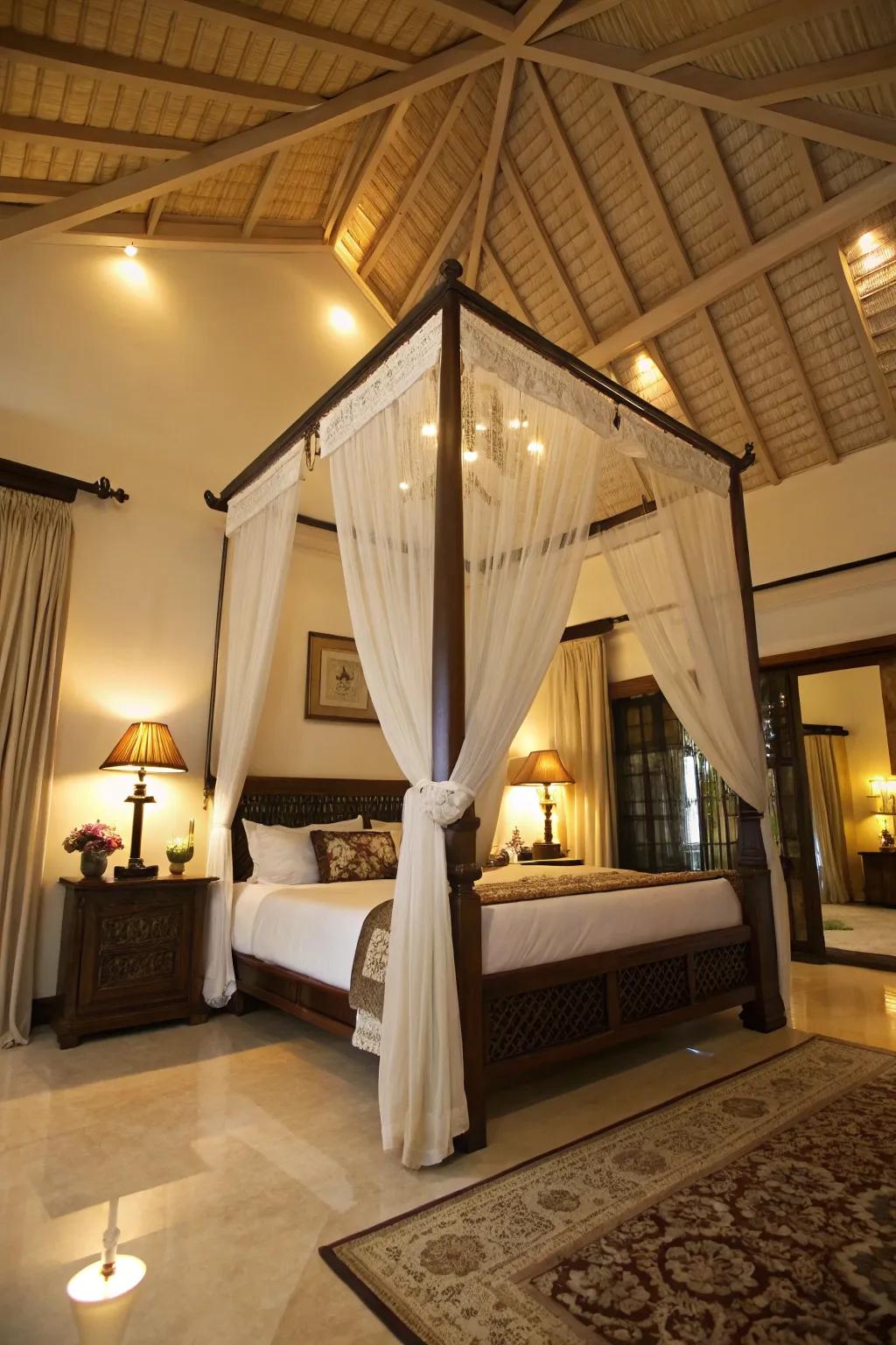 High ceilings and elevated beds forge eye-catching main points.