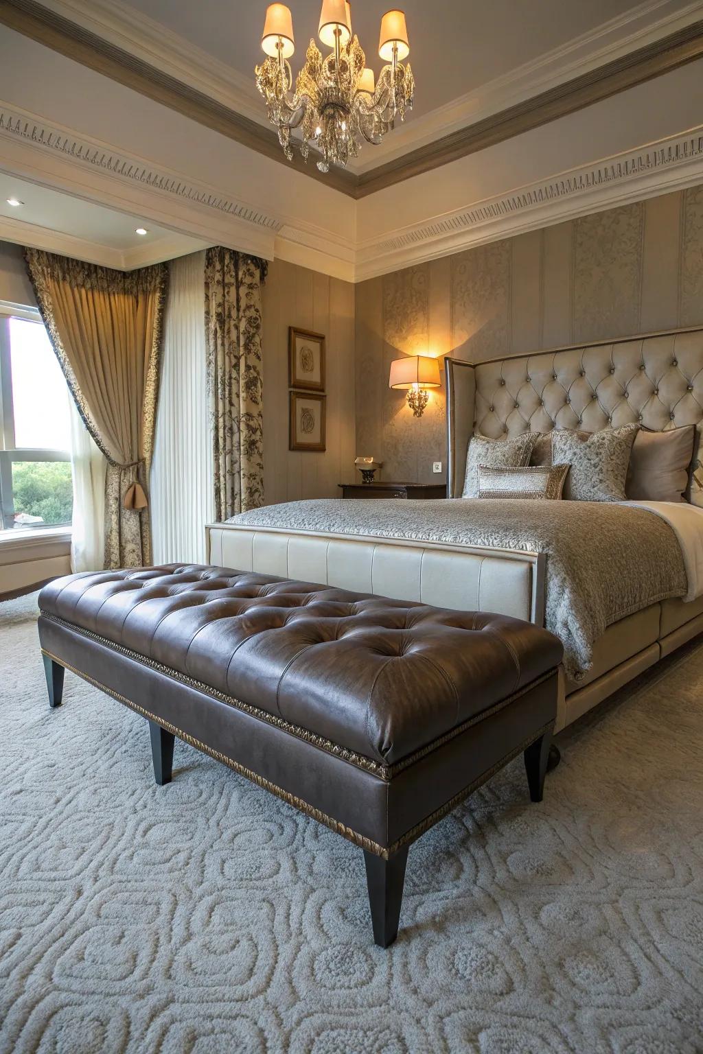 Leather benches offer a deluxe and refined nuance.