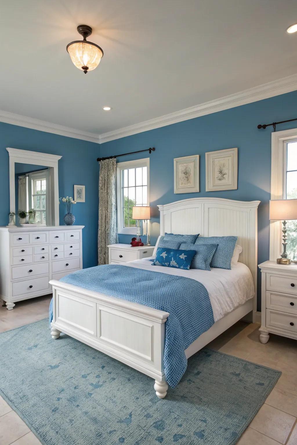 A bedroom that finds harmony through the use of dual tones.