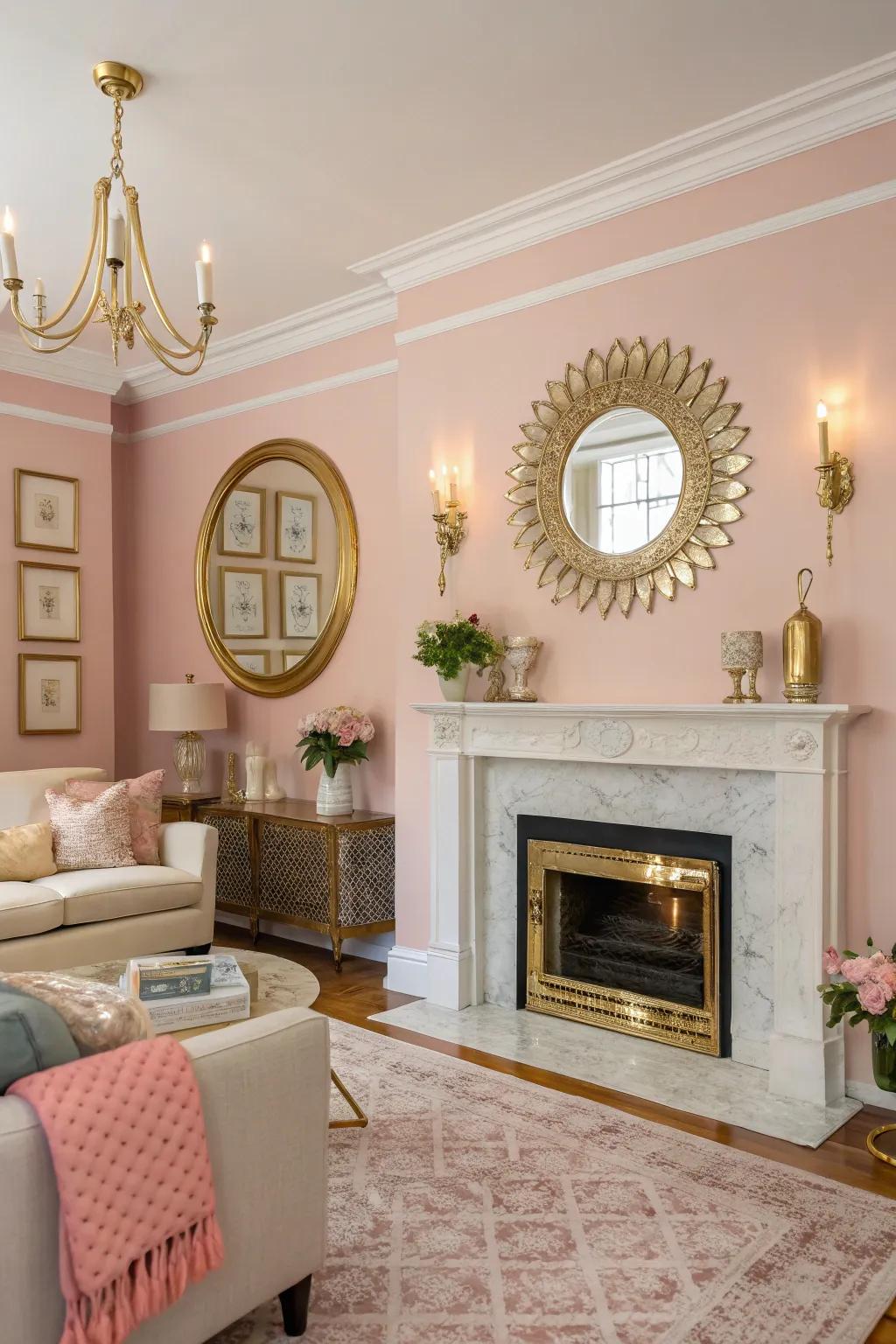 Walls in blush pink make for a romantic, welcoming environment.