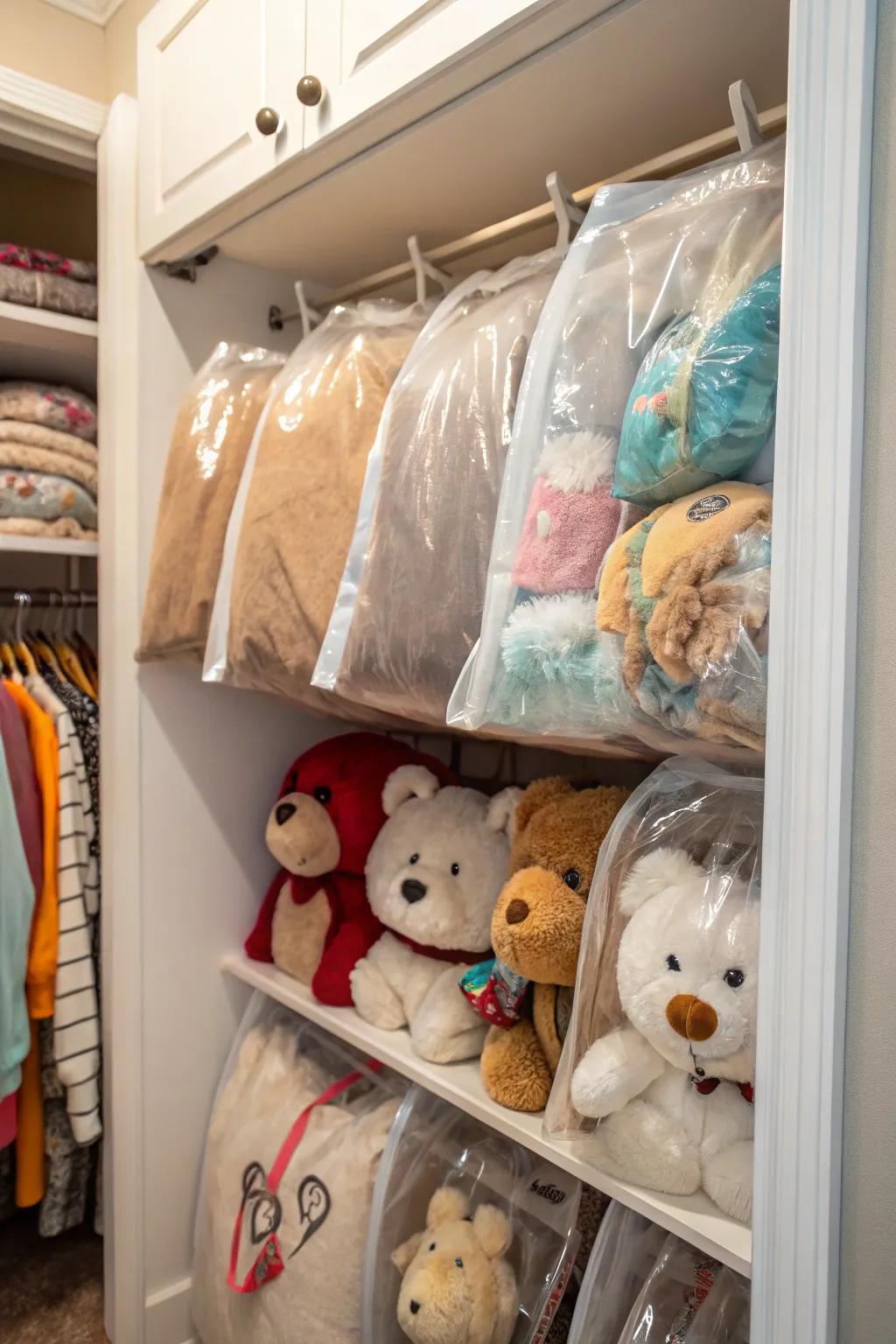 Vacuum seal bags safeguard toys during storage for long periods.