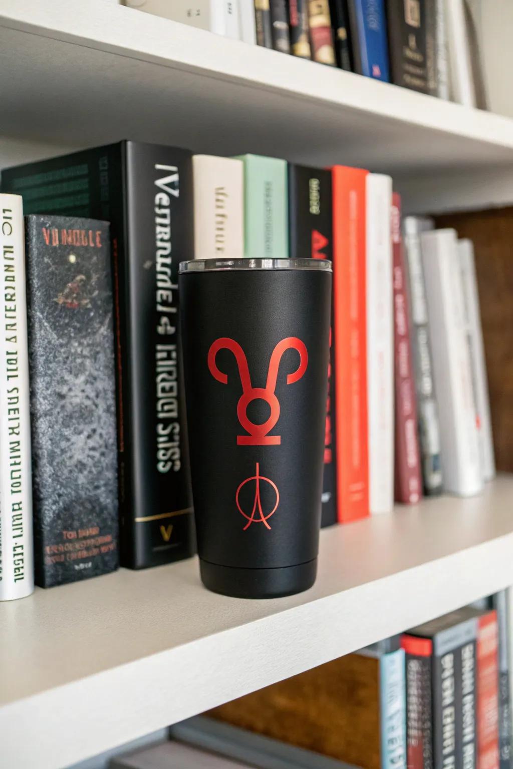 Personalize your tumbler with your zodiac sign in red.