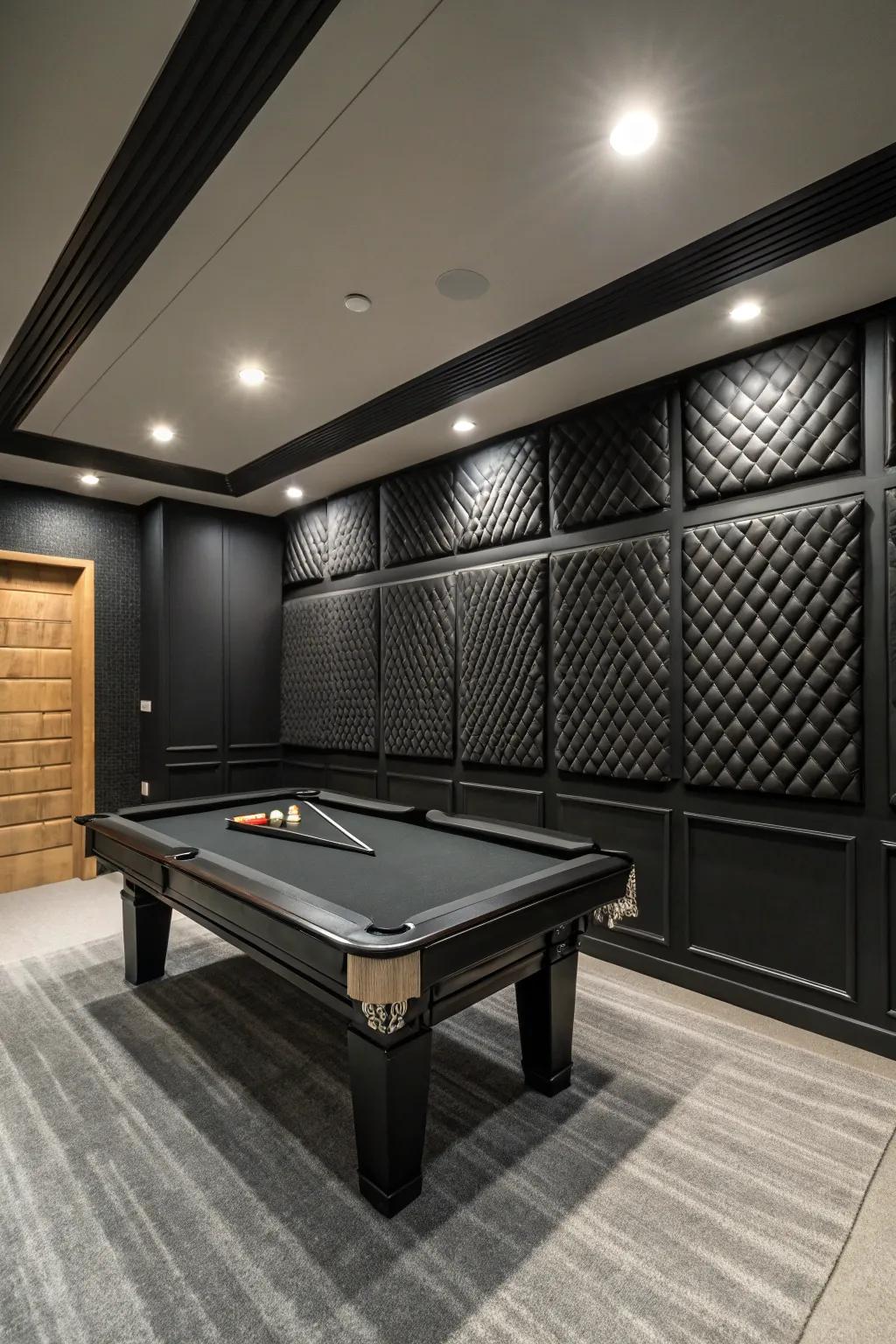 Soundproofing panels enhance the acoustics and add to the immersive experience.