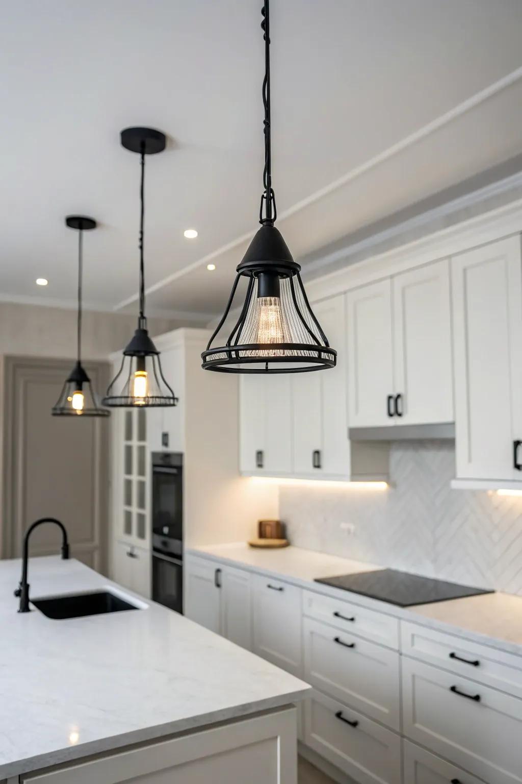 Simple dark elements fit seamlessly in minimalist cooking area designs.