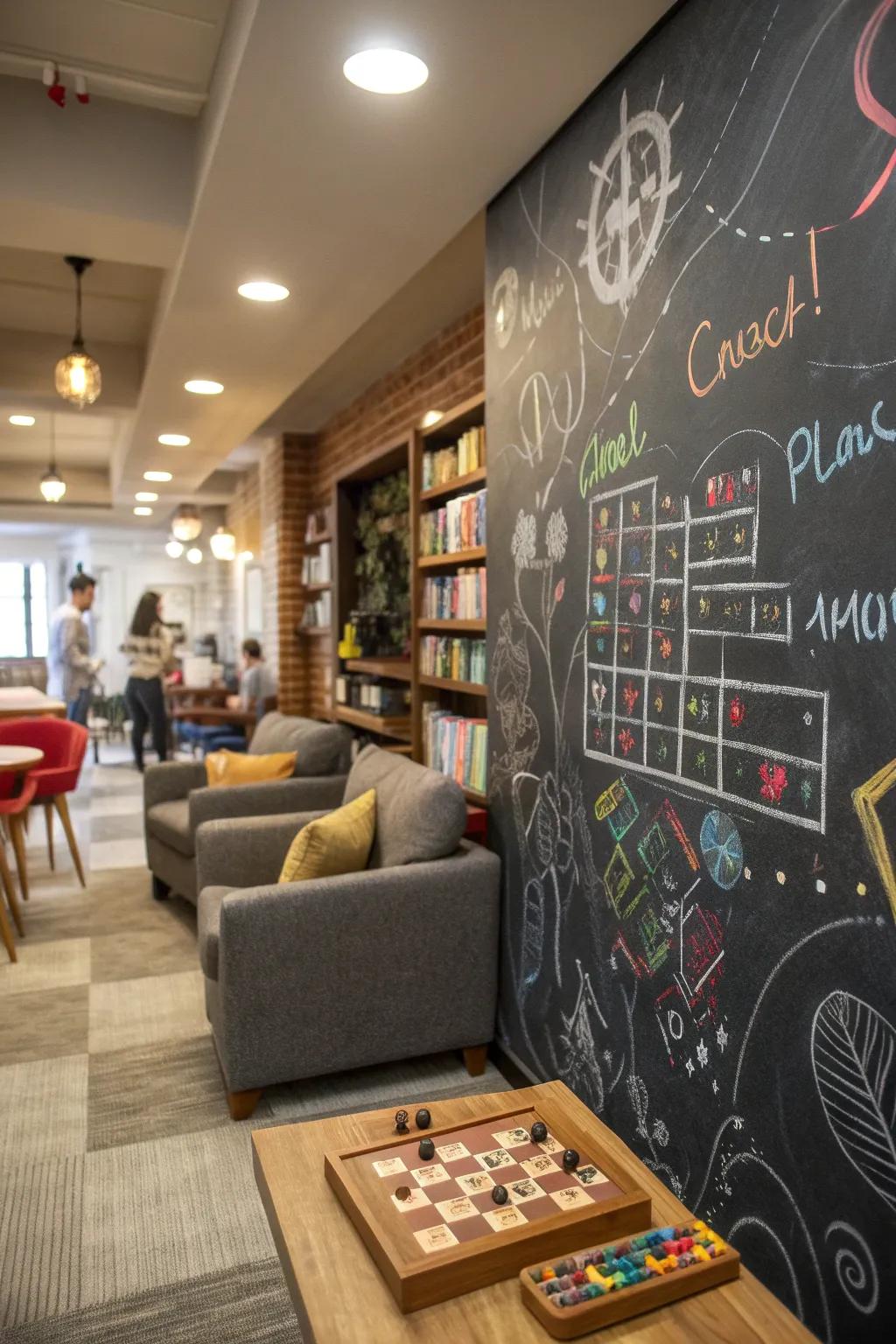 Interactive surfaces beckon ingenuity and infuse a playful element into the area.