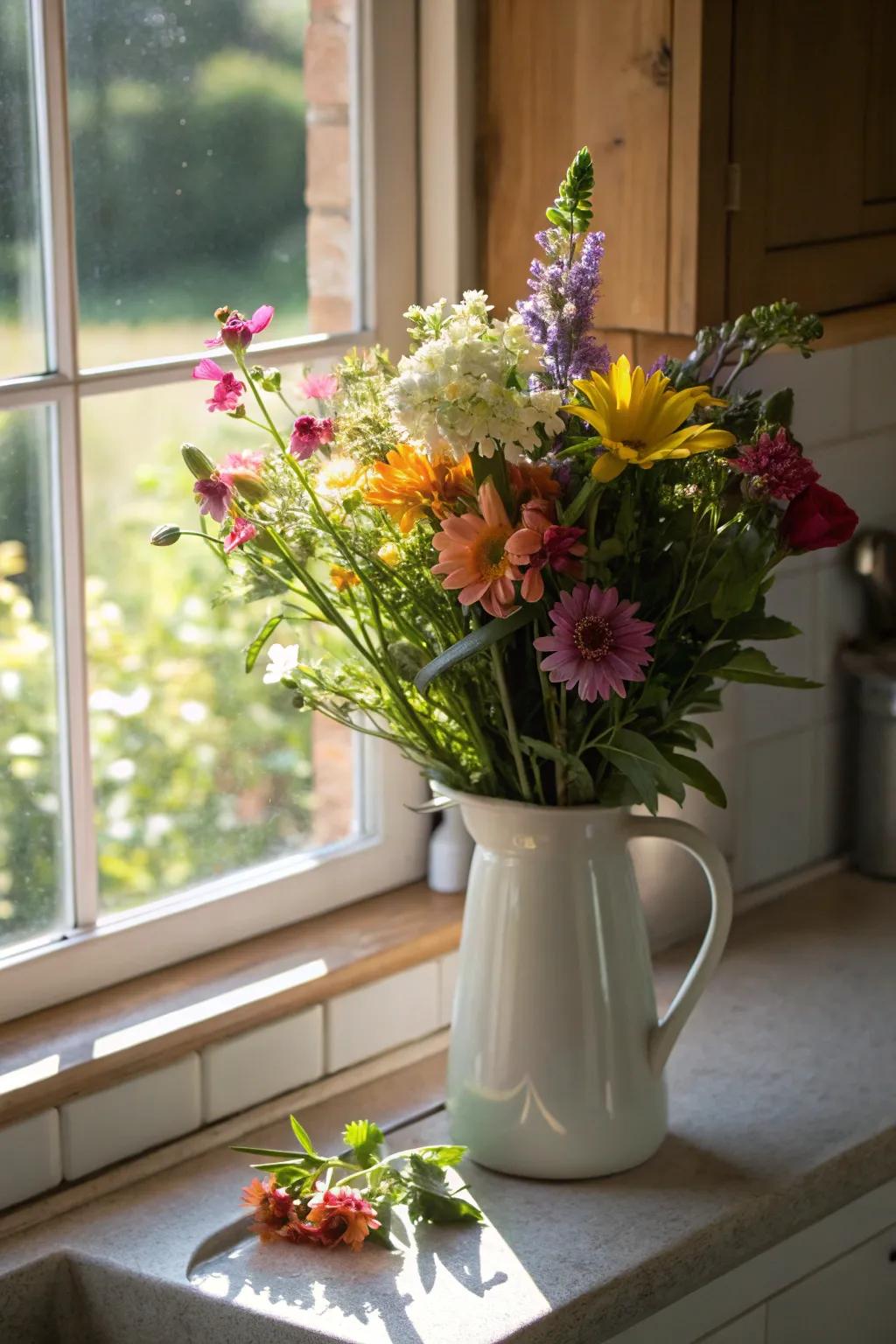 Garden-fresh arrangement bringing nature inside.