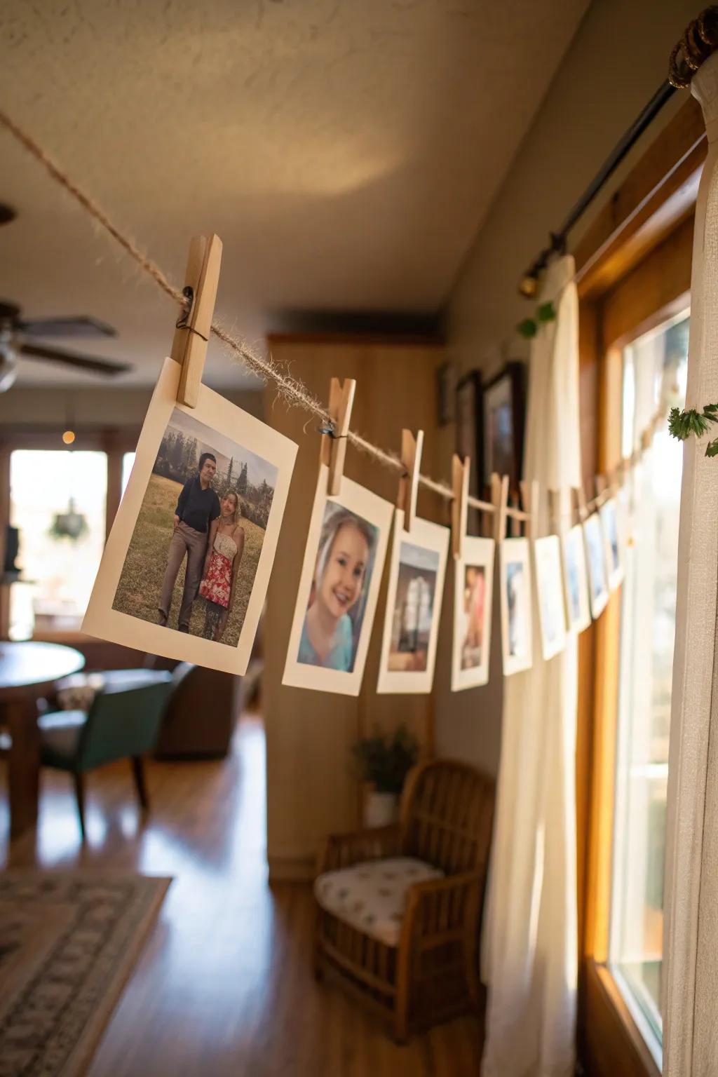 Handmade photo banner adding a personal touch.