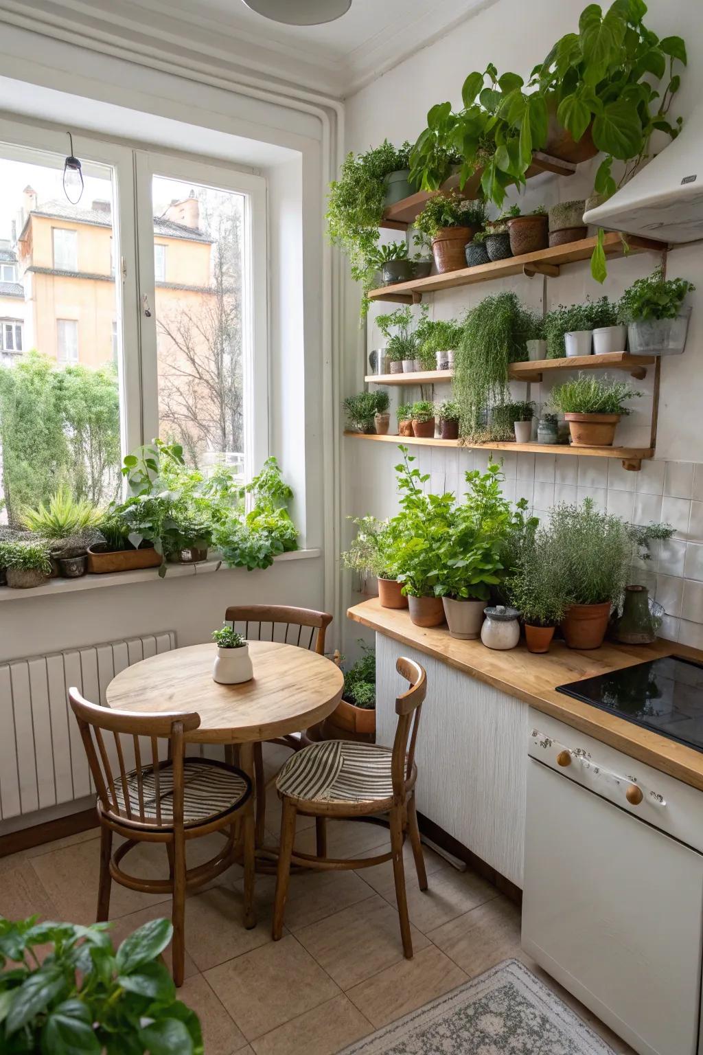 Greenery offers a fresh, lively accent to this kitchen.