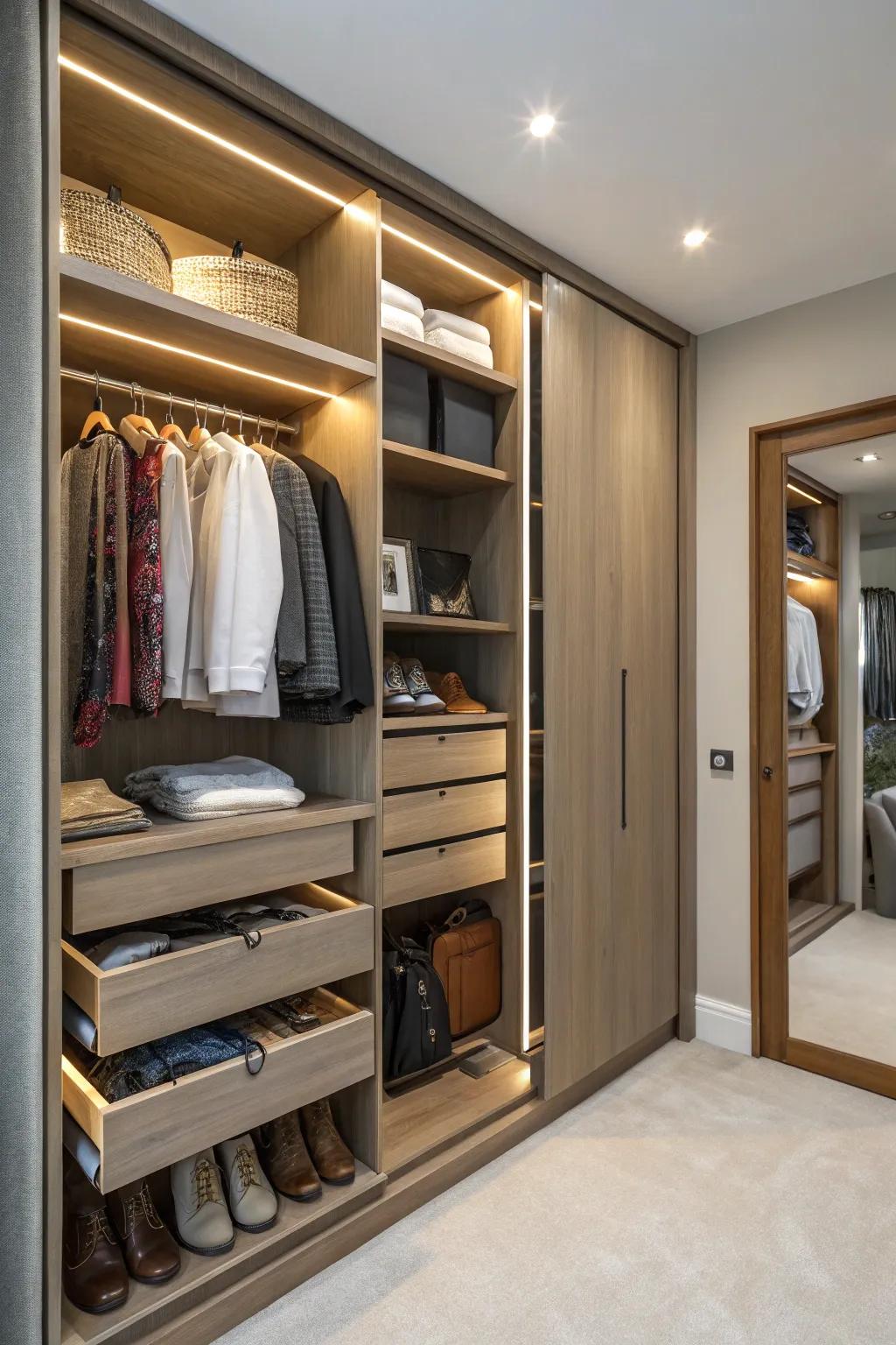 Gliding shelves enable effortless access to deep storage spaces.