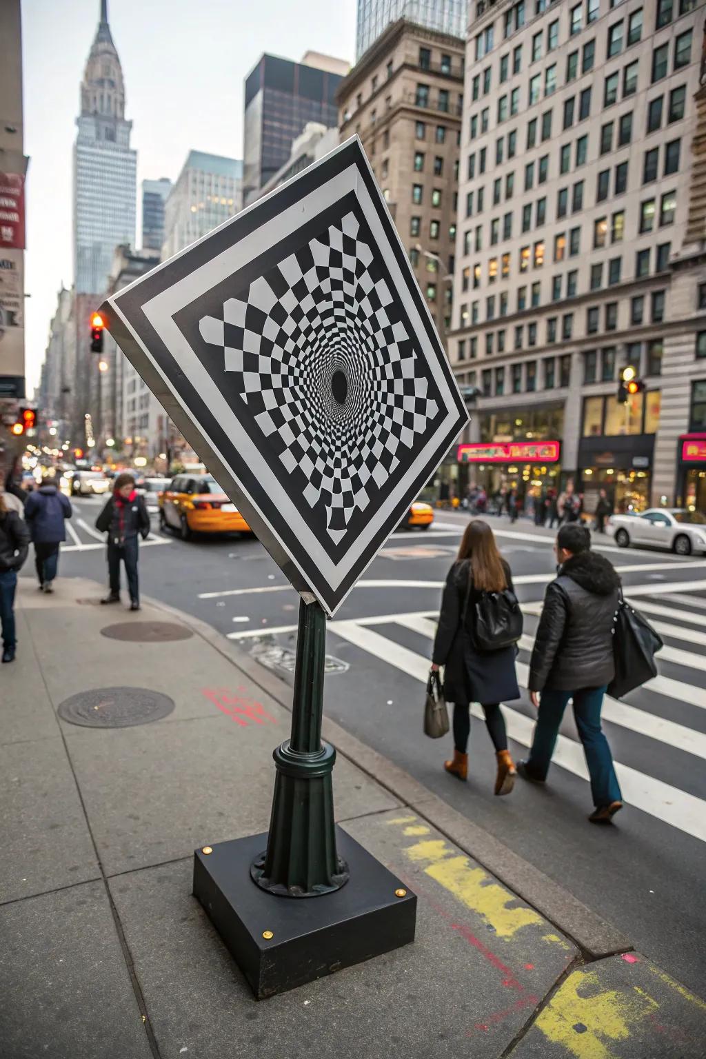 Optical illusion markers intrigue and captivate, drawing people in.