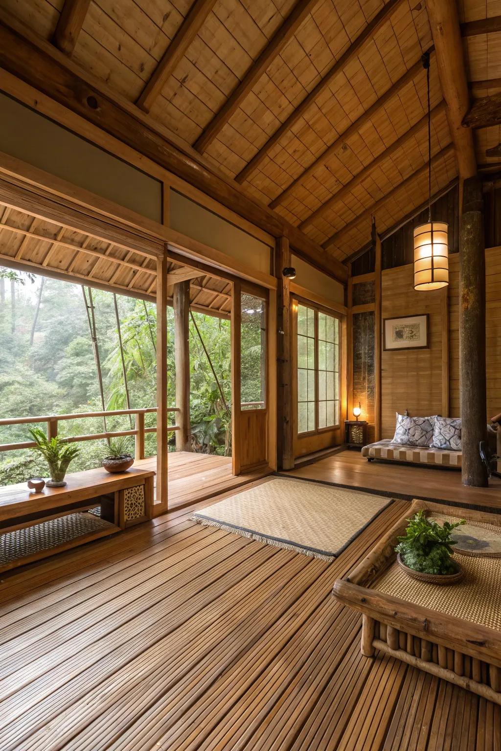 Bamboo flooring is an environmentally mindful and appealing option for cabins.