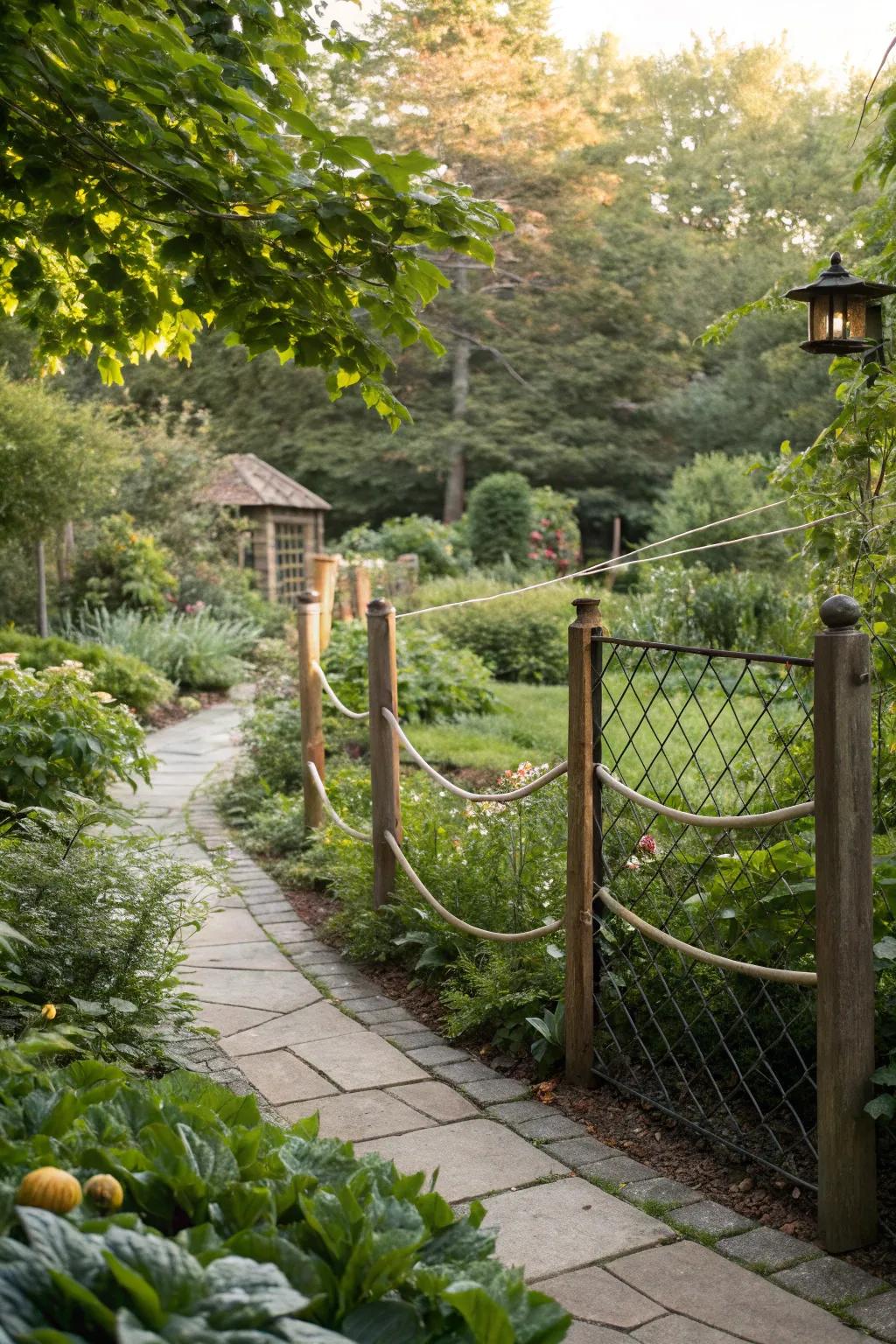 Subtle cable fence defining garden space