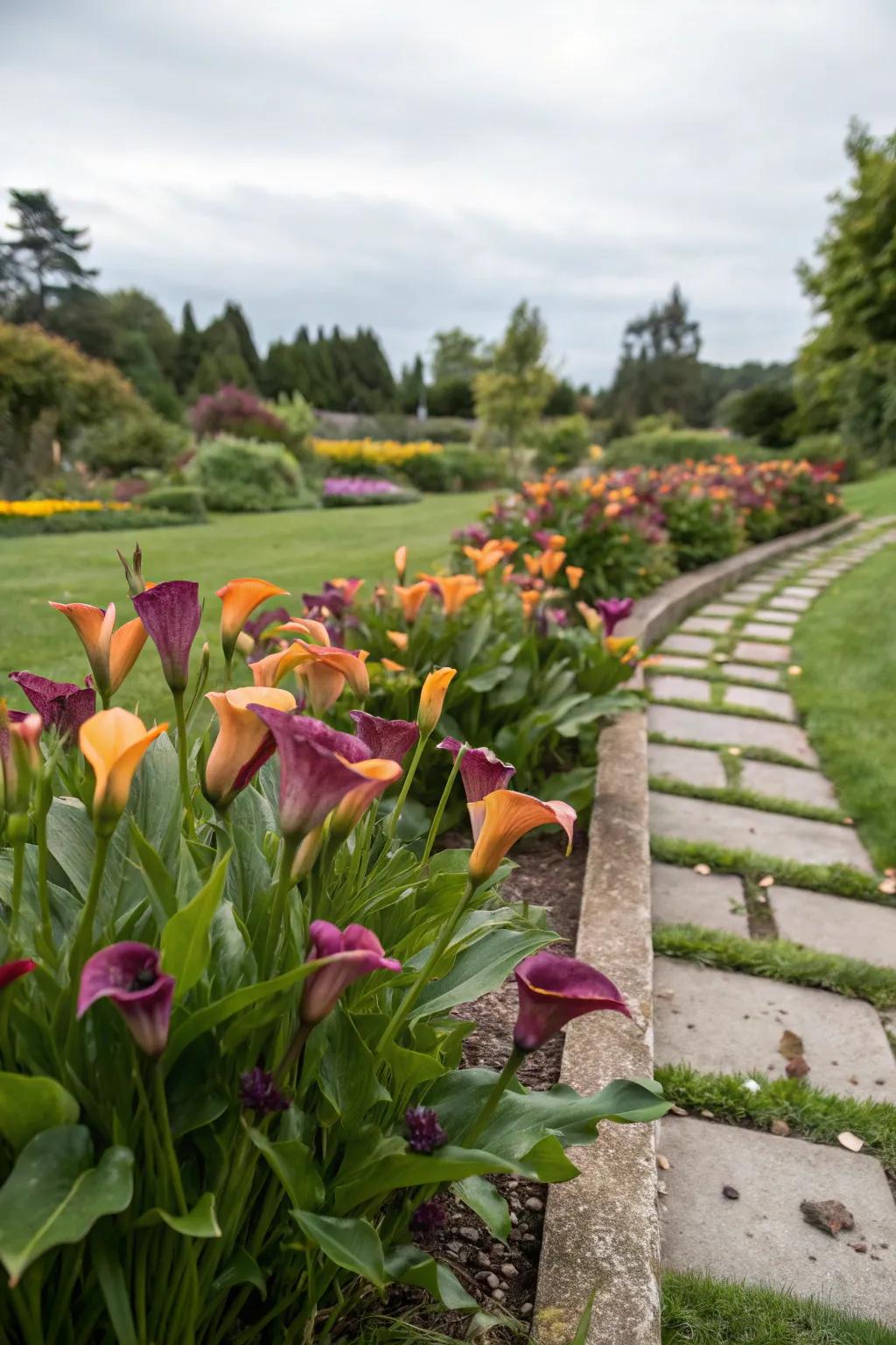 Audacious color combinations featuring calla lilies in the garden.