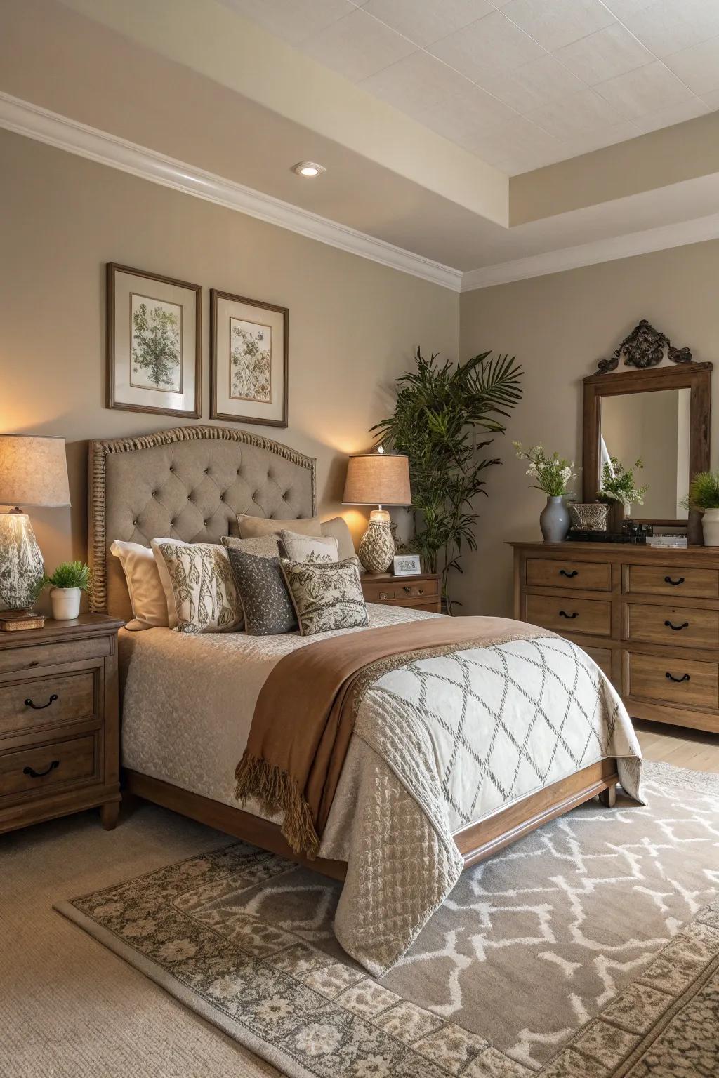 Grayish-Brown walls offer a flexible and soothing backdrop.