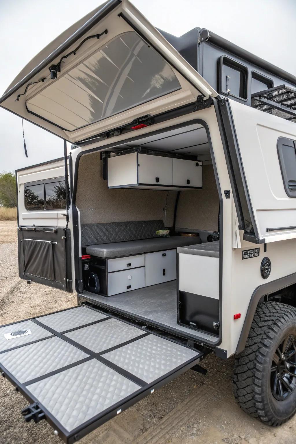 Removable flooring adds practicality and cleanliness to your camper.