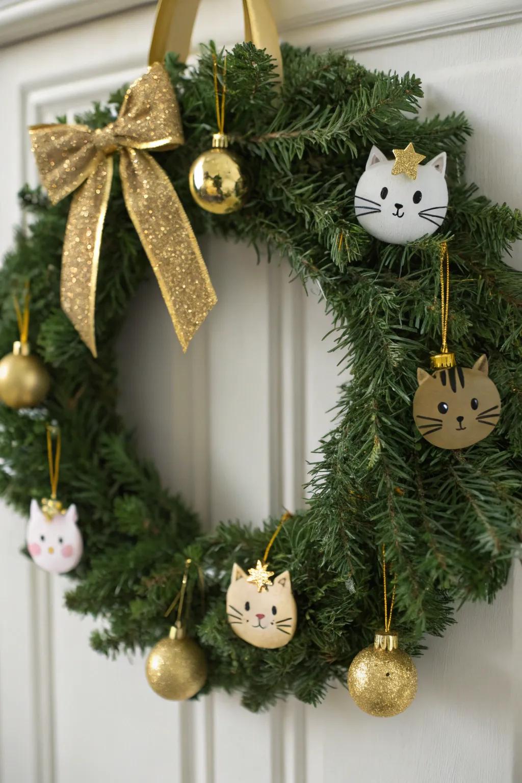 An audacious and gilded feline wreath for a hint of opulence.