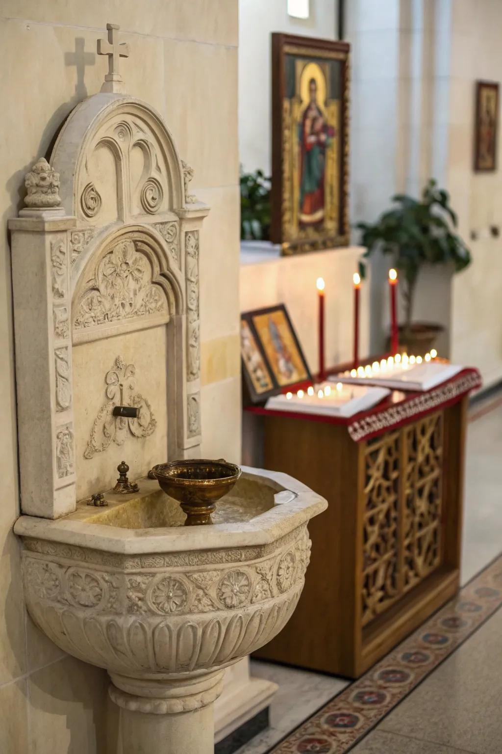 Sacred water vessels serve as a holy ritual and connection to belief.