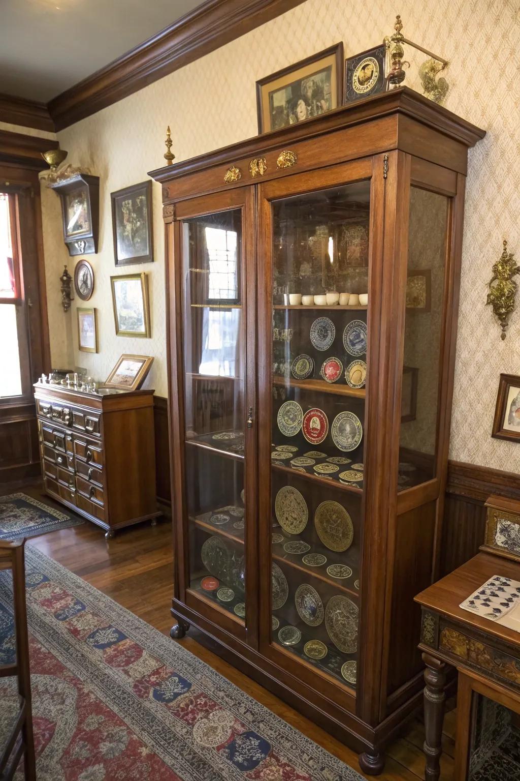 Curio cabinets provide an elegant and vintage display solution.